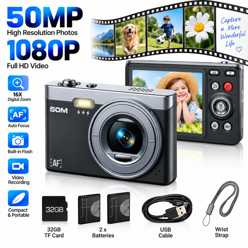 1080p digital camera 50mp - hd,